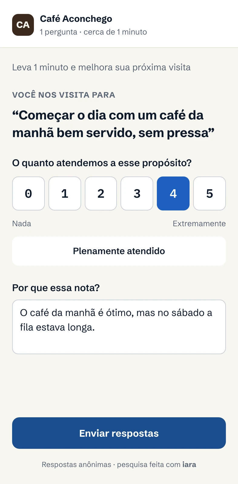 Pesquisa no celular do cliente: o propósito, a nota de 0 a 5 e o porquê